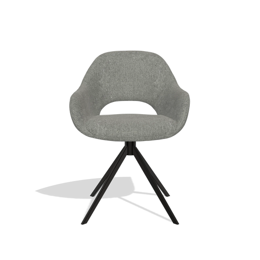 Silla de comedor Messina 6510 en tela San Remo 802 (topo), base giratoria en negro, vista frontal