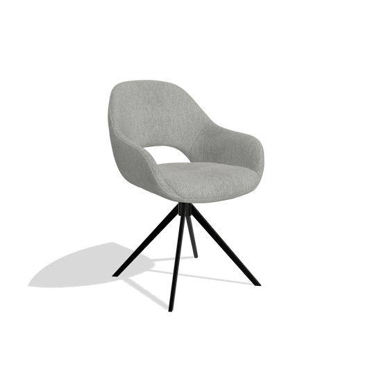 Silla de comedor Messina 6510 en tela San Remo 901 (gris), base giratoria en negro, vista en ángulo