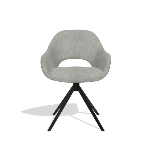 Silla de comedor Messina 6510 en tela San Remo 901 (gris), base giratoria en negro, vista frontal