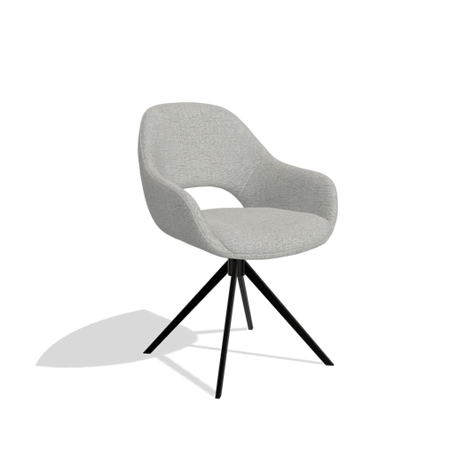 Silla de comedor Messina 6510 en tela Sneak 05 (greige), base giratoria en negro, vista en ángulo