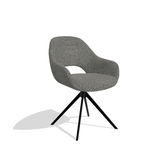Silla de comedor Messina 6510 en tela Sneak 12 (gris oscuro), base giratoria en negro, vista en ángulo