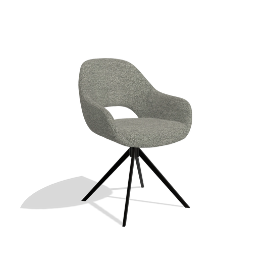 Silla de comedor Messina 6510 en tela Sneak 149 (topo), base giratoria en negro, vista en ángulo