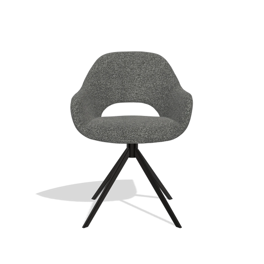 Silla de comedor Messina 6510 en tela Sneak 65 (gris oscuro), base giratoria en negro, vista frontal
