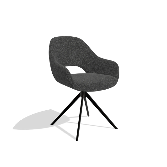 Dining Chair Messina 6510 in Sneak 67 fabric (black), black swivel base, angled view