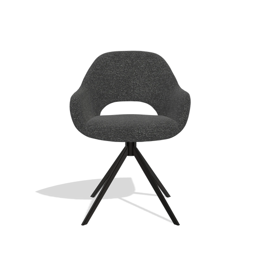 Dining Chair Messina 6510 in Sneak 67 fabric (black), black swivel base, front view
