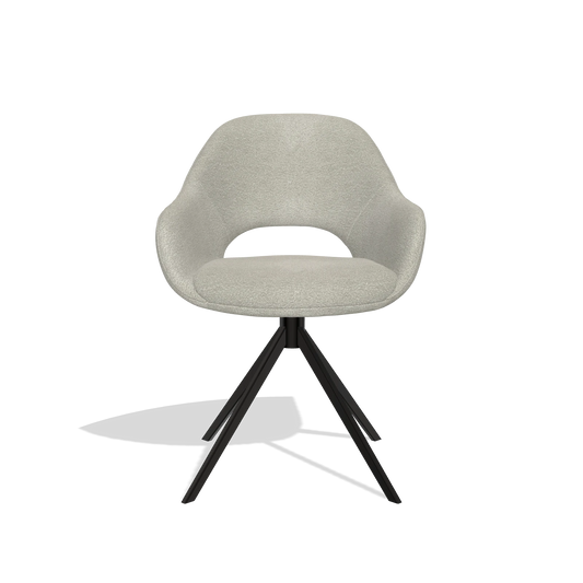 Dining Chair Messina 6510 in Stella 01 fabric (greige), black swivel base, front view
