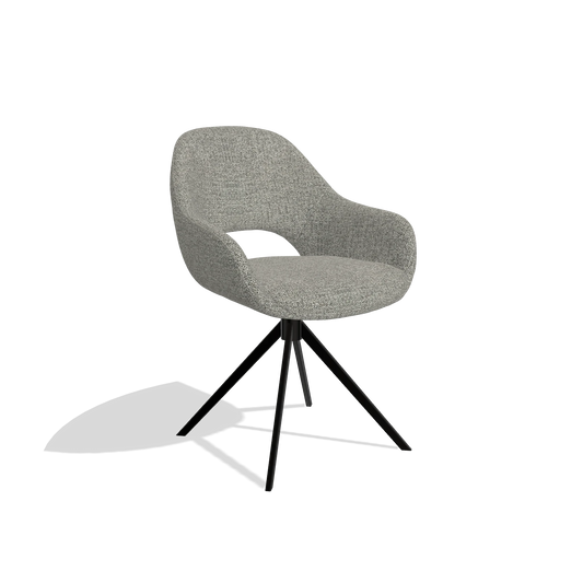 Dining Chair Messina 6510 in Taurus 65 fabric (taupe), black swivel base, angled view