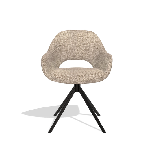 Dining Chair Messina 6510 in Venga 10 fabric (greige), black swivel base, front view