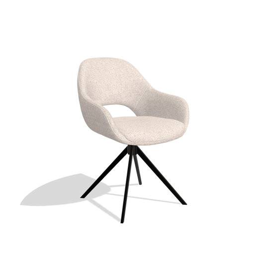 Dining Chair Messina 6510 in Venga 102 fabric (light grey), black swivel base, angled view
