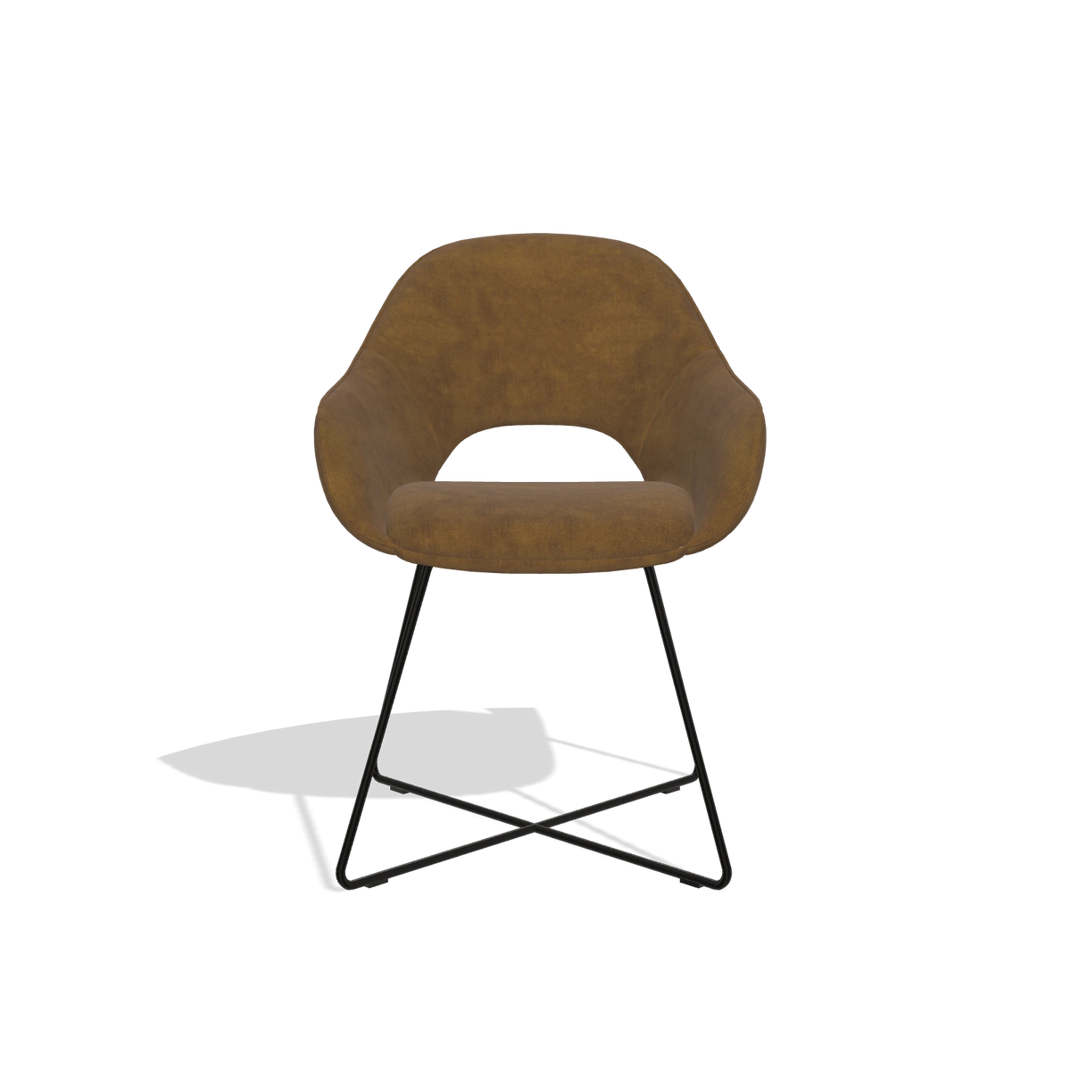 Dining Chair Milan 6516 in Adore 132 fabric (brown), black legs, front view