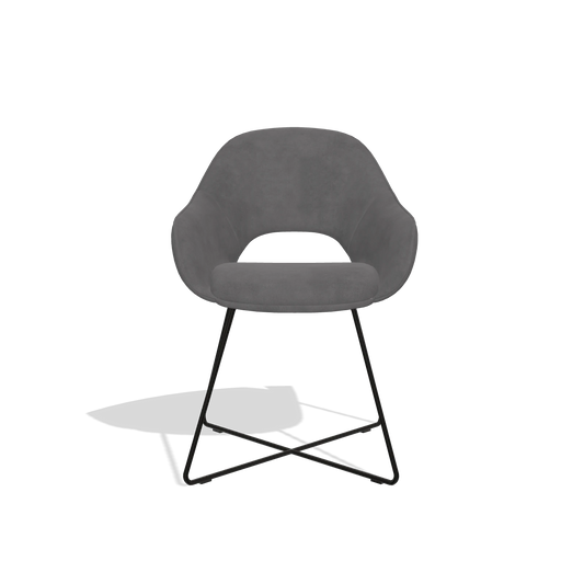 Chaise de salle à manger Milan 6516 en tissu Adore 180 (gris foncé), pieds en noir, vue de face