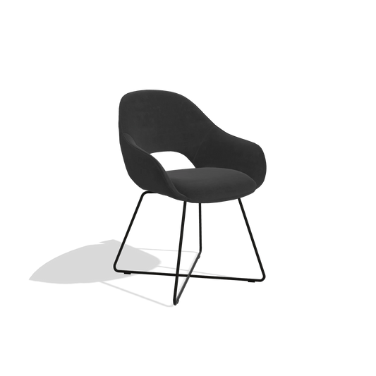 Chaise de salle à manger Milan 6516 en tissu Adore 67 (noir), pieds en noir, vue de trois-quarts