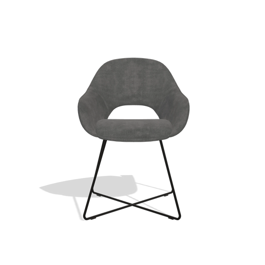 Chaise de salle à manger Milan 6516 en tissu Adore 68 (gris foncé), pieds en noir, vue de face