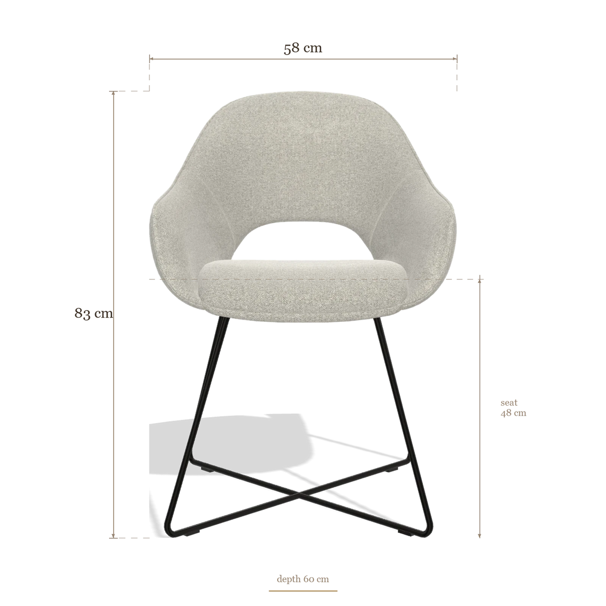 Eetkamerstoel Milan 6516, afmetingen 58 x 60 x 83 cm