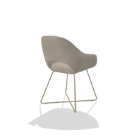 Silla de comedor Milan 6516 en tela Glory 05 (greige), patas en champán, vista trasera en ángulo