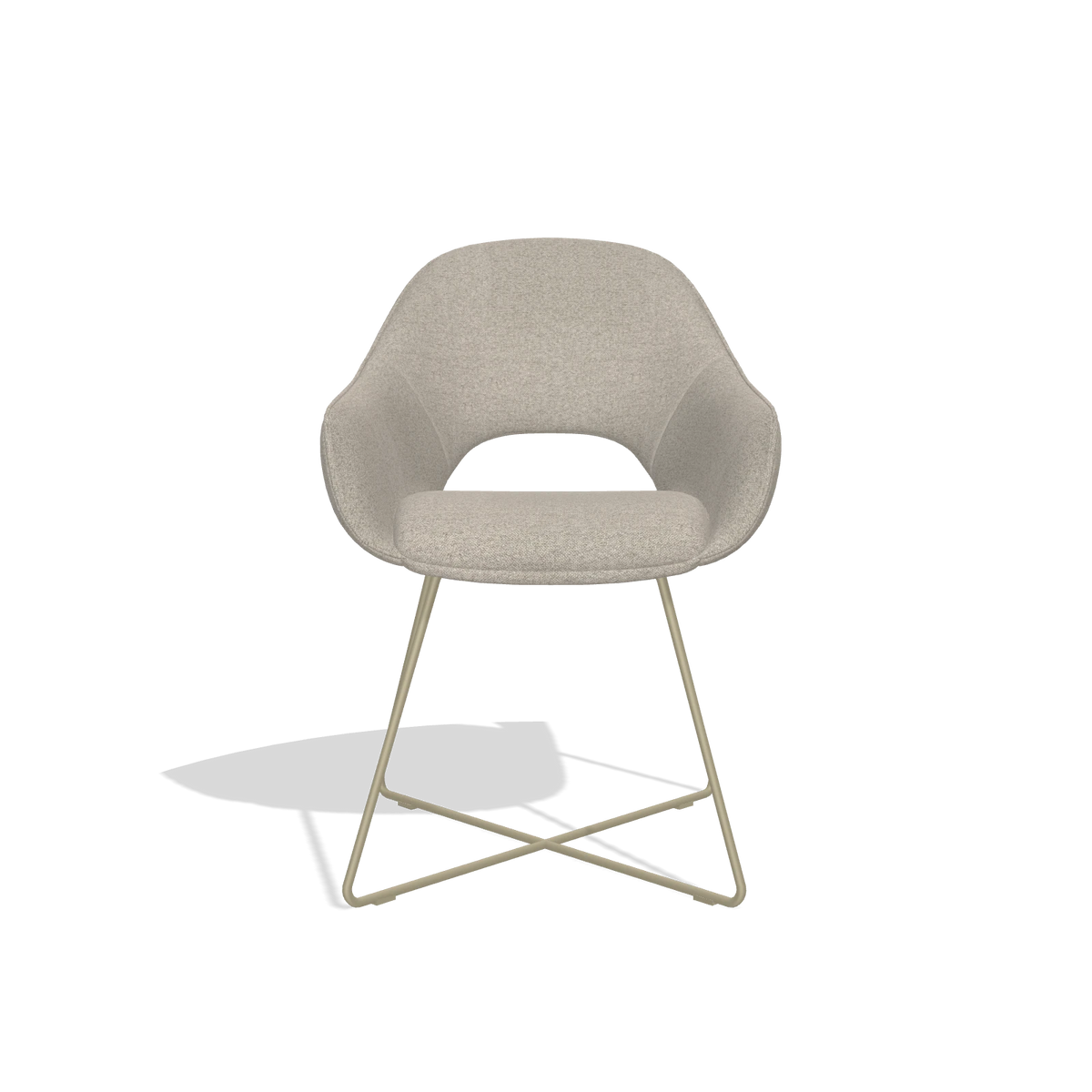 Silla de comedor Milan 6516 en tela Glory 05 (greige), patas en champán, vista frontal
