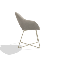Silla de comedor Milan 6516 en tela Glory 05 (greige), patas en champán, vista lateral