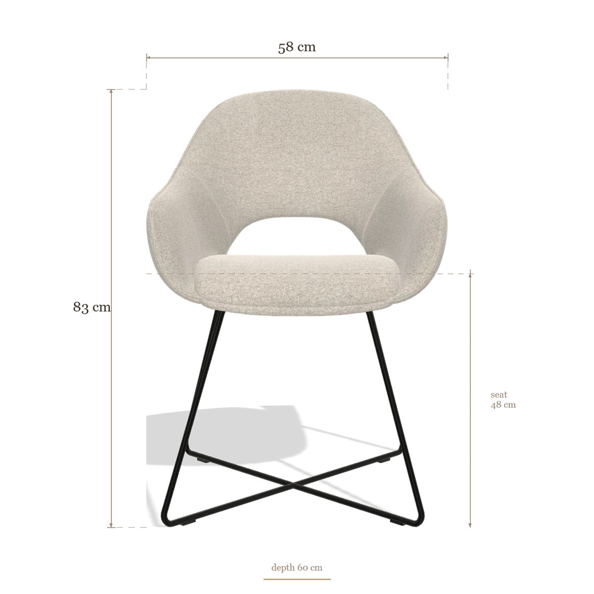 Silla de comedor Milan 6516, medidas 58 x 60 x 83 cm