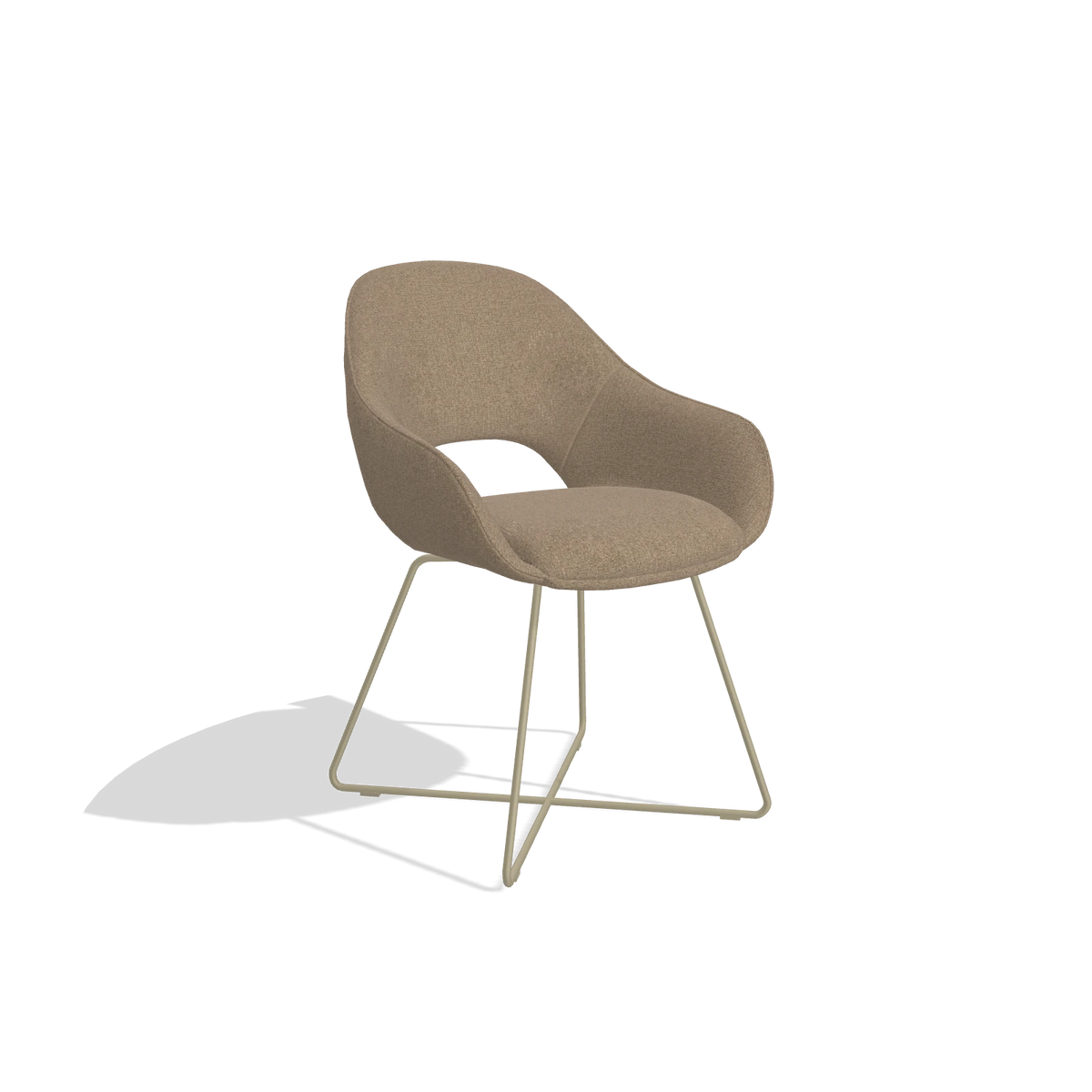 Silla de comedor Milan 6516 en tela Glory 13 (topo), patas en champán, vista en ángulo