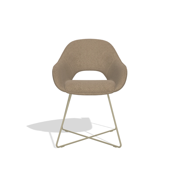 Silla de comedor Milan 6516 en tela Glory 13 (topo), patas en champán, vista frontal