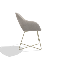 Silla de comedor Milan 6516 en tela Glory 196 (rosa palo), patas en champán, vista lateral