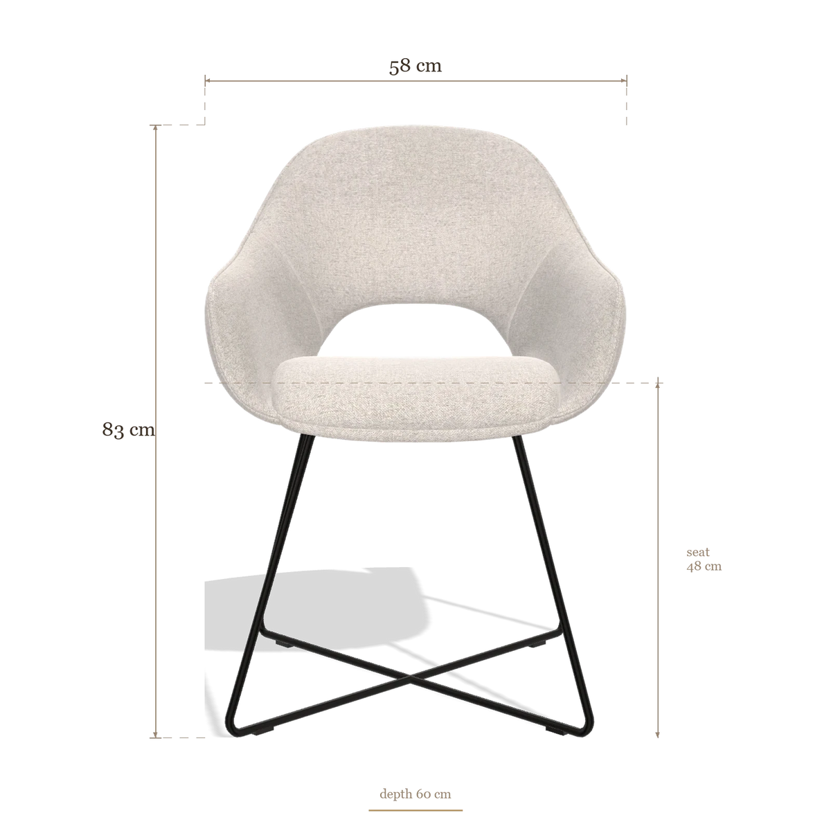 Silla de comedor Milan 6516, medidas 58 x 60 x 83 cm
