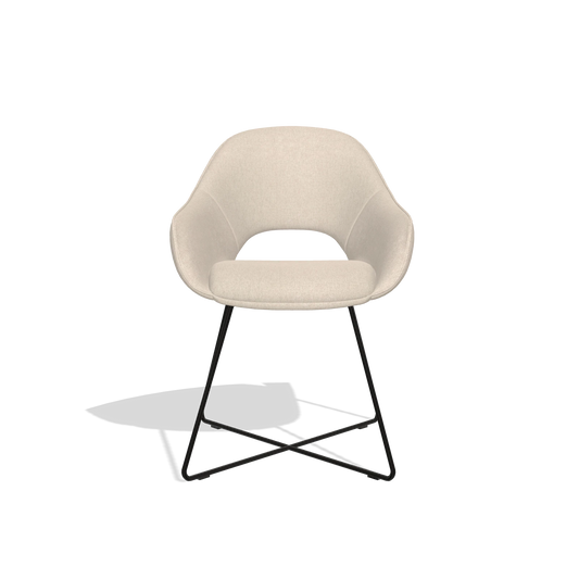Silla de comedor Milan 6516 en tela Guard 05 (gris claro), patas en negro, vista frontal