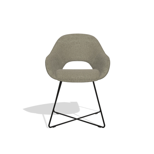 Silla de comedor Milan 6516 en tela Guard 193 (topo), patas en negro, vista frontal