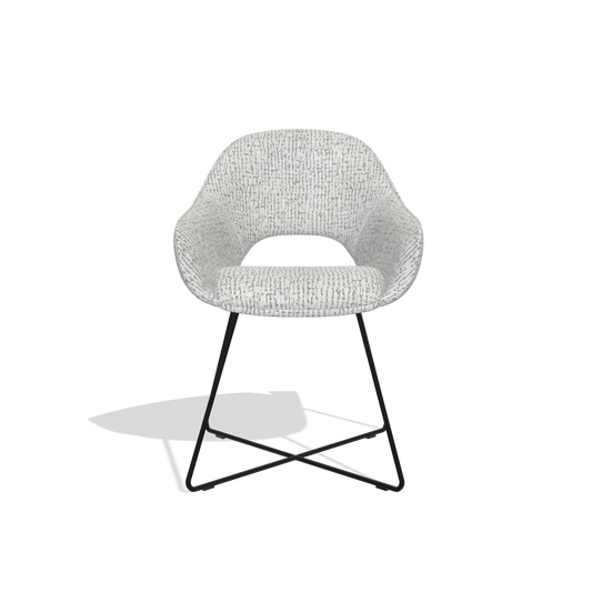 Silla de comedor Milan 6516 en tela Horta 101 (gris claro), patas en negro, vista frontal
