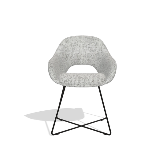 Silla de comedor Milan 6516 en tela Horta 106 (gris claro), patas en negro, vista frontal