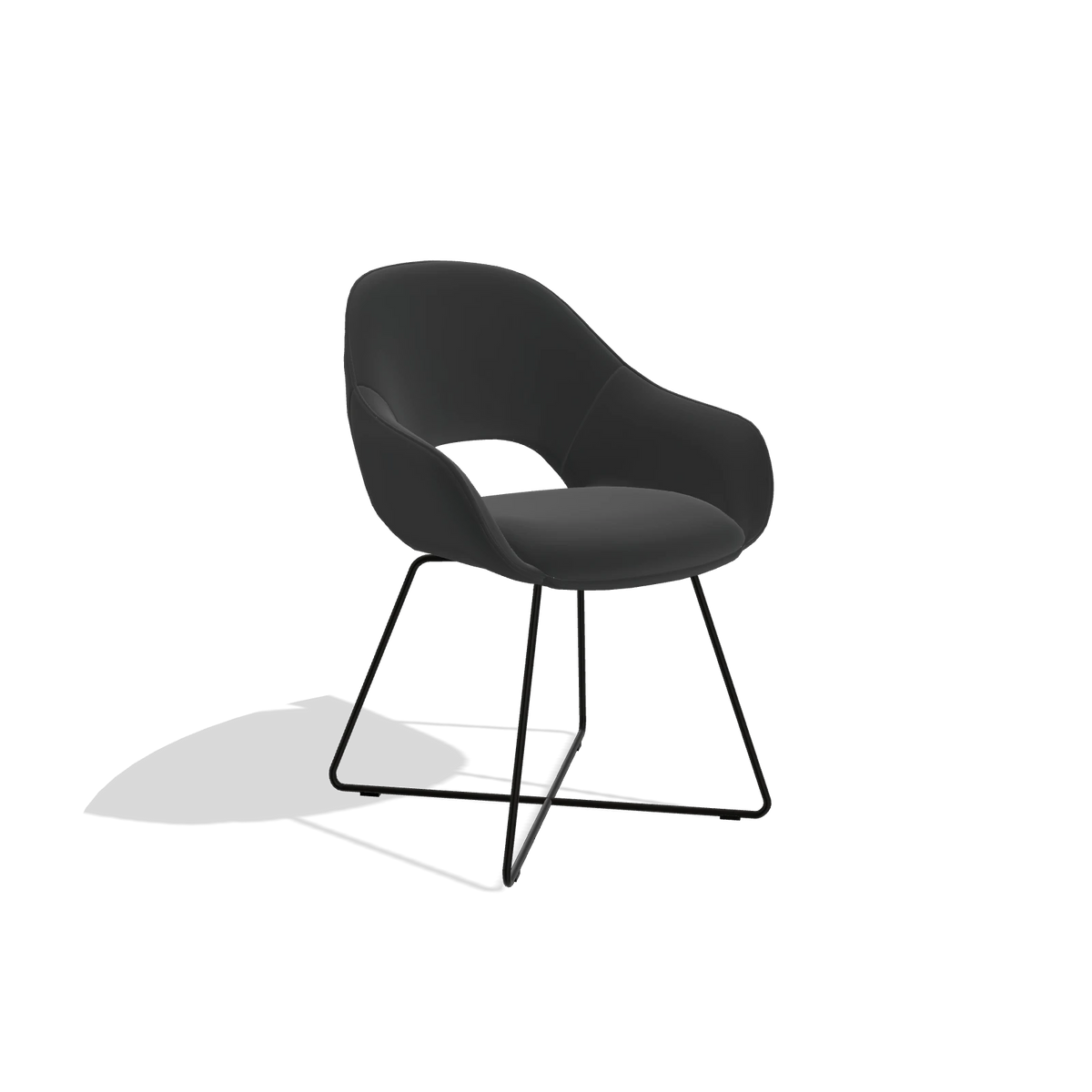 Sedia da pranzo Milan 6516 in Pelle A804 (nero), gambe in nero, vista angolata