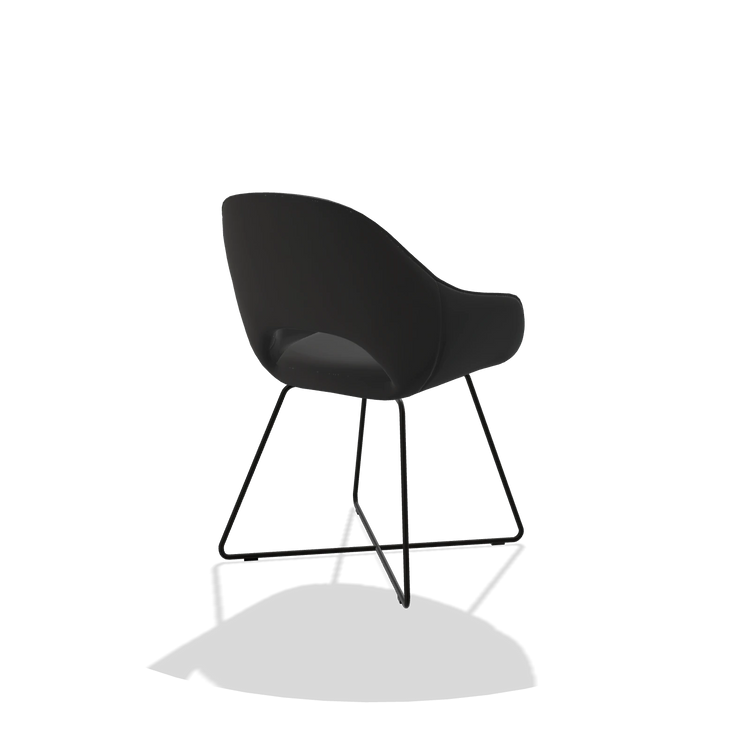 Sedia da pranzo Milan 6516 in Pelle A804 (nero), gambe in nero, vista posteriore angolata