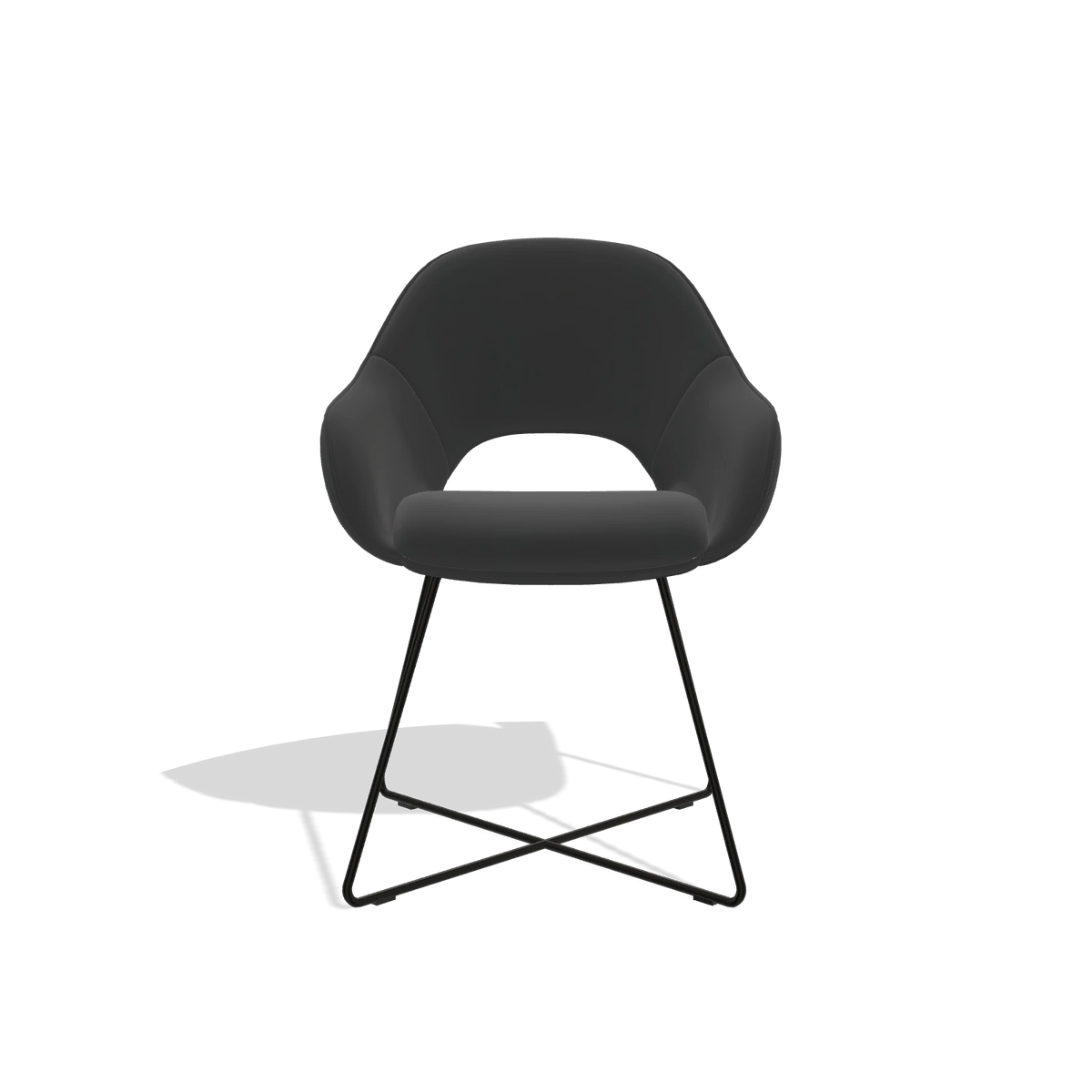 Sedia da pranzo Milan 6516 in Pelle A804 (nero), gambe in nero, vista frontale