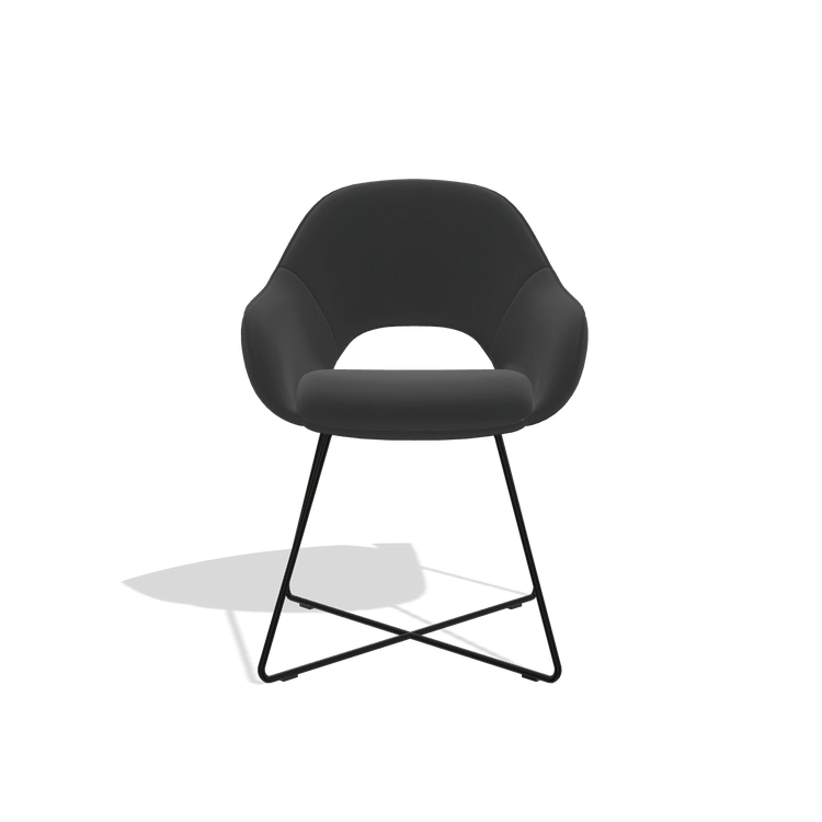 Sedia da pranzo Milan 6516 in Pelle A804 (nero), gambe in nero, vista frontale