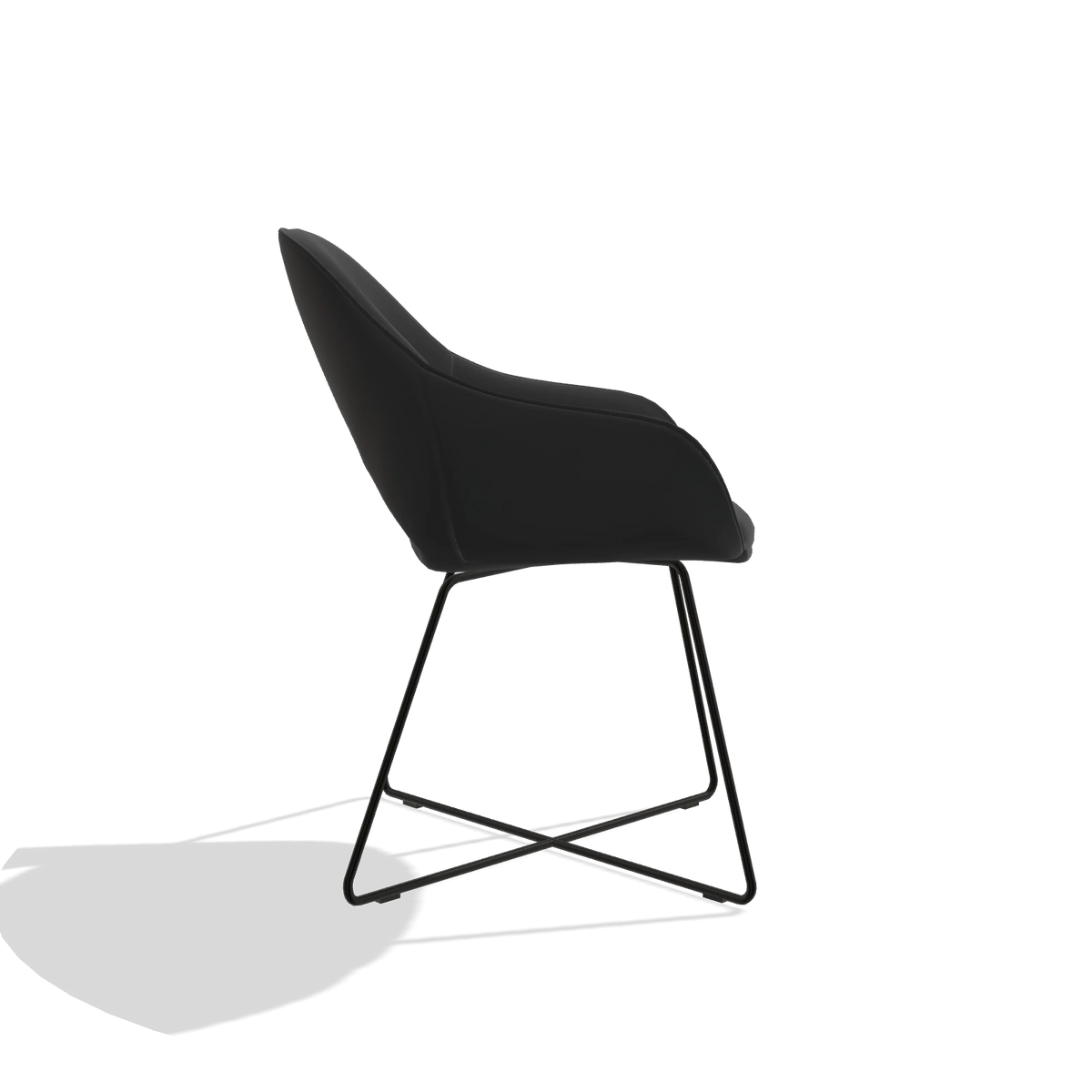 Sedia da pranzo Milan 6516 in Pelle A804 (nero), gambe in nero, vista laterale