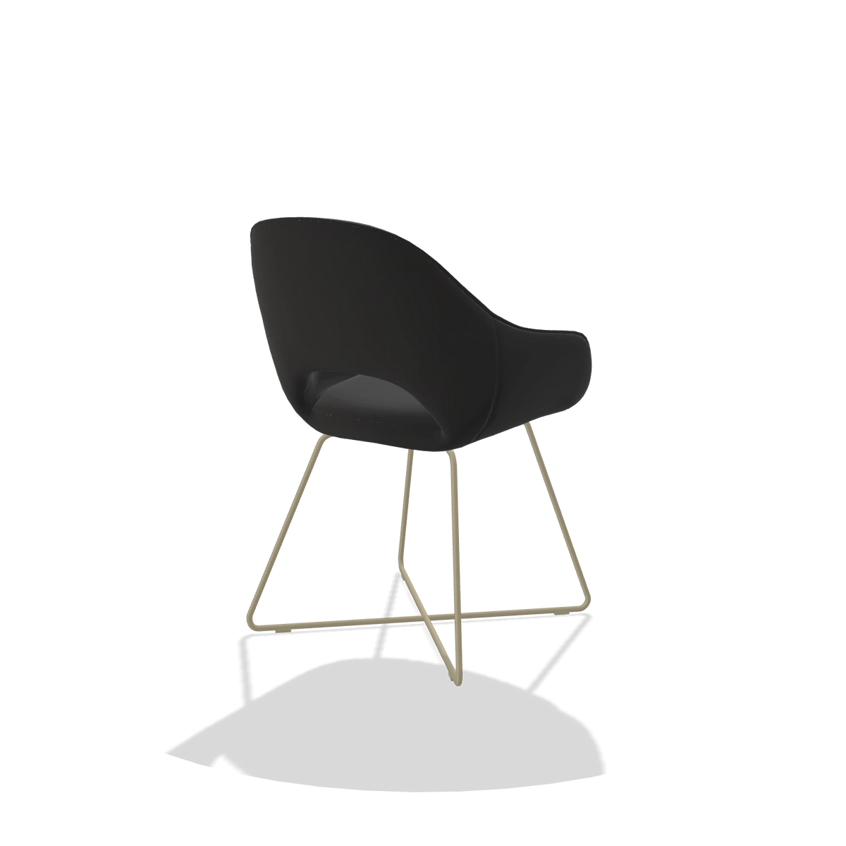Sedia da pranzo Milan 6516 in Pelle A804 (nero), gambe in champagne, vista posteriore angolata