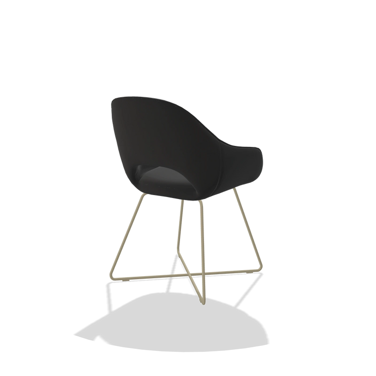Sedia da pranzo Milan 6516 in Pelle A804 (nero), gambe in champagne, vista posteriore angolata