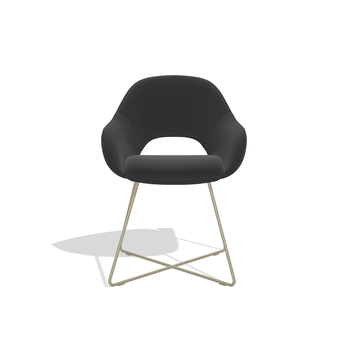 Sedia da pranzo Milan 6516 in Pelle A804 (nero), gambe in champagne, vista frontale