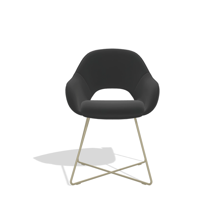 Sedia da pranzo Milan 6516 in Pelle A804 (nero), gambe in champagne, vista frontale
