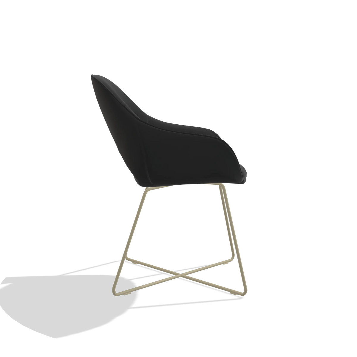 Sedia da pranzo Milan 6516 in Pelle A804 (nero), gambe in champagne, vista laterale