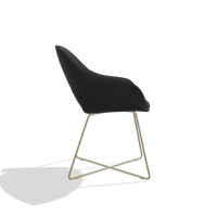 Sedia da pranzo Milan 6516 in Pelle A804 (nero), gambe in champagne, vista laterale
