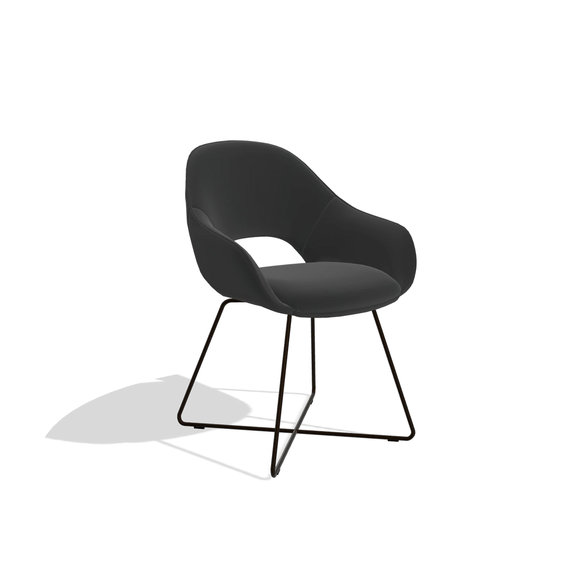 Sedia da pranzo Milan 6516 in Pelle A804 (nero), gambe in espresso, vista angolata