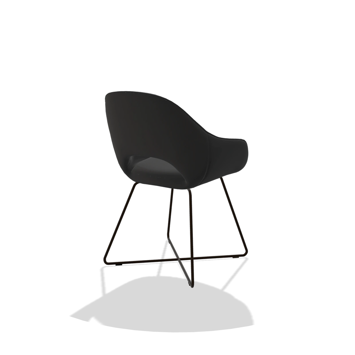 Sedia da pranzo Milan 6516 in Pelle A804 (nero), gambe in espresso, vista posteriore angolata
