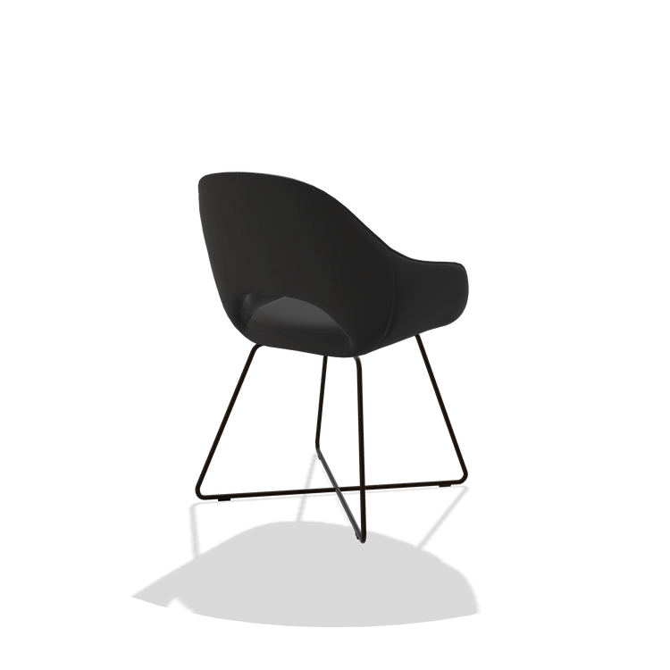 Sedia da pranzo Milan 6516 in Pelle A804 (nero), gambe in espresso, vista posteriore angolata