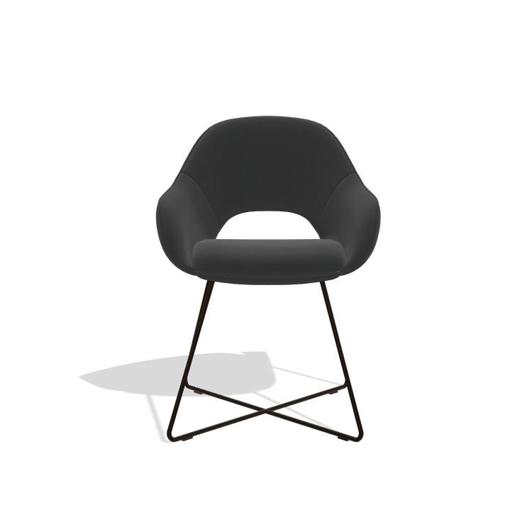 Sedia da pranzo Milan 6516 in Pelle A804 (nero), gambe in espresso, vista frontale