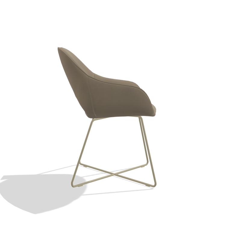 Dining Chair Milan 6516 in Leather A824 (sage), champagne legs, side view