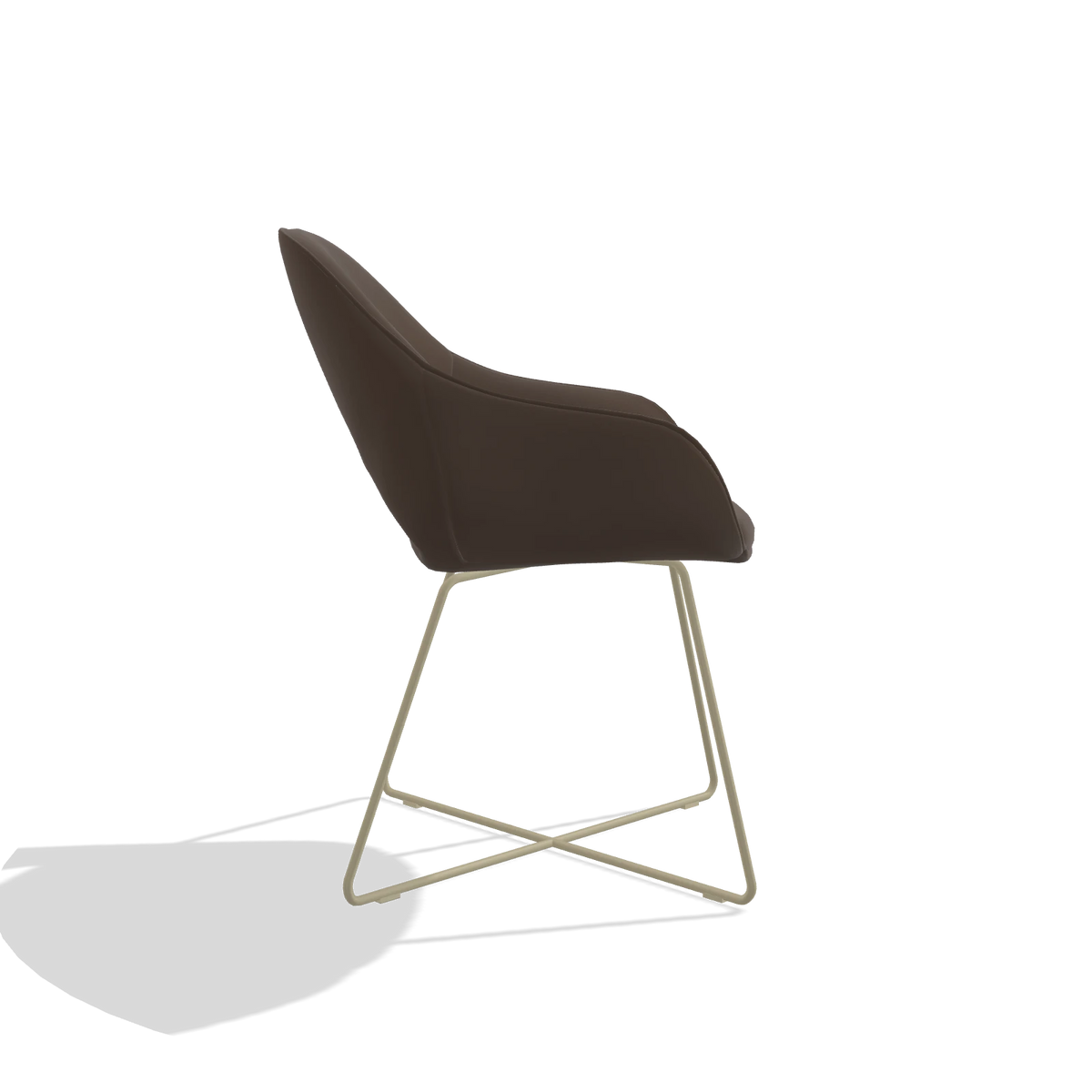 Dining Chair Milan 6516 in Leather A825 (brown), champagne legs, side view