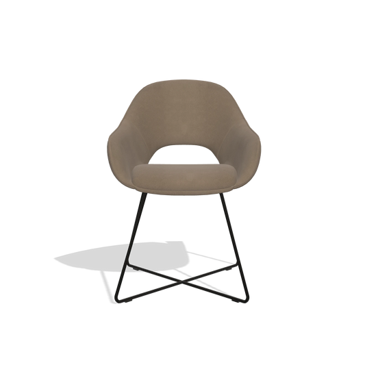 Dining Chair Milan 6516 in Leather B402 (taupe), black legs, front view