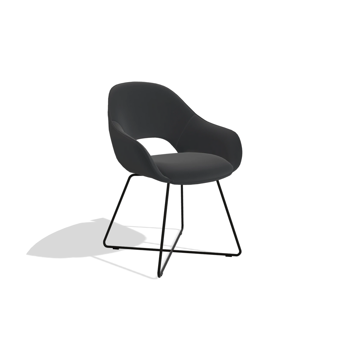 Dining Chair Milan 6516 in Leather B500 (black), black legs, angled view