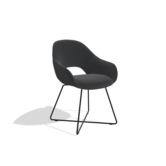 Dining Chair Milan 6516 in Leather B500 (black), black legs, angled view